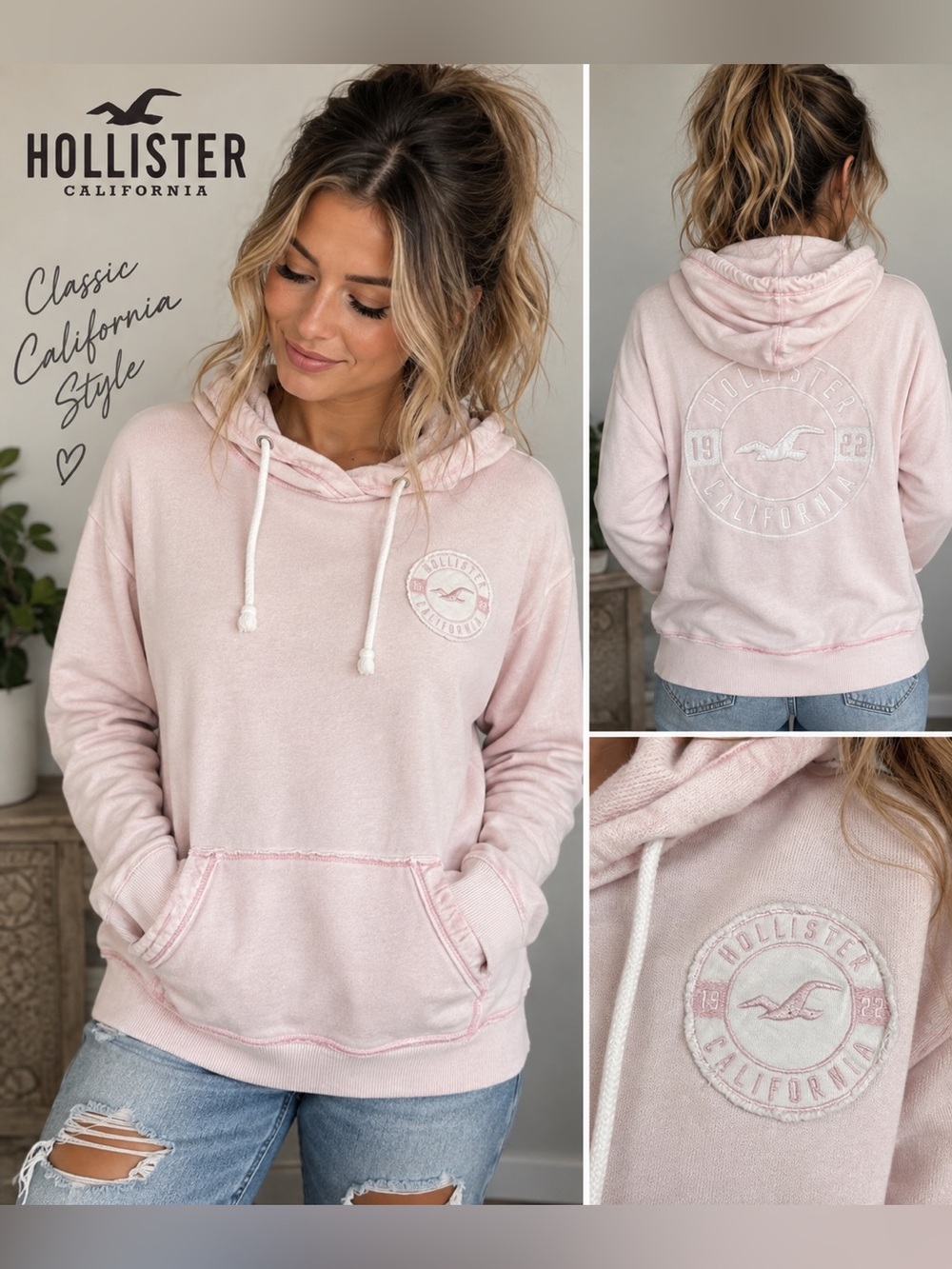 Hollister California Pink Logo Hoodie Women’s Large Y2K Pullover